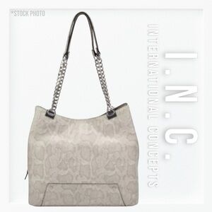 INC International Concepts Large Beige Faux Leather Chain Tote Bag